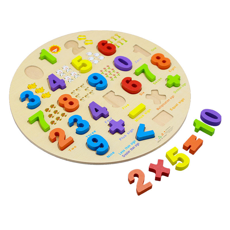 Number Puzzle Wooden Round Board