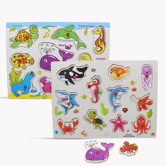 Wooden Sea Animals Peg Puzzle Board