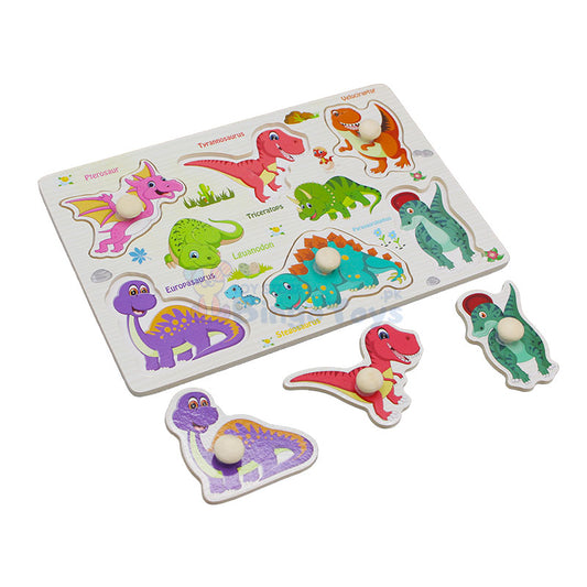 Montessori Wooden Dinosaurs Peg Puzzle Board (1590C)