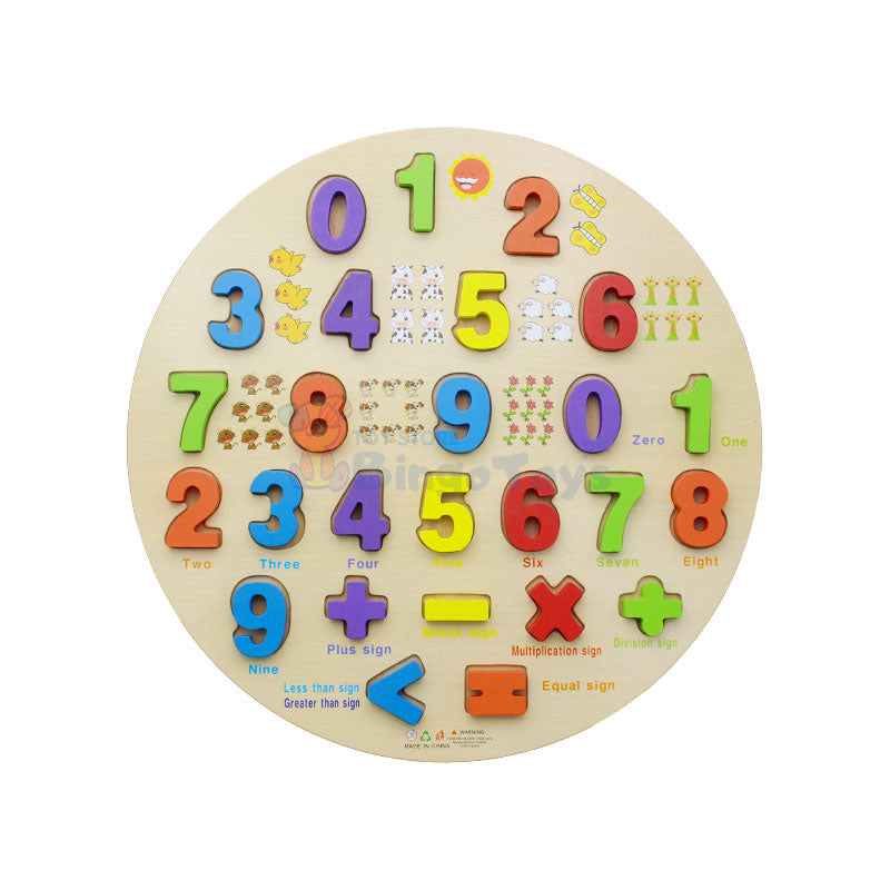Number Puzzle Wooden Round Board