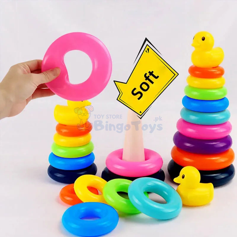 Plastic Rainbow Tower with Duck (9 Rings)