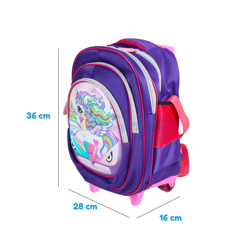 Unicorn Embossed Trolley School Bag 15″