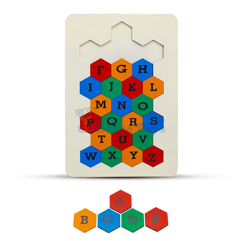 Wooden Capital Letters Hexagon Shape Puzzle Board