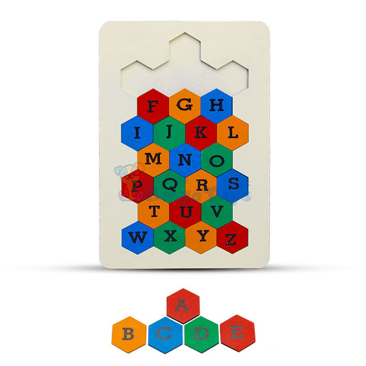 Wooden Capital Letters Hexagon Shape Puzzle Board