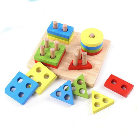 4 Column Wooden Blocks Geometry Shapes Matching