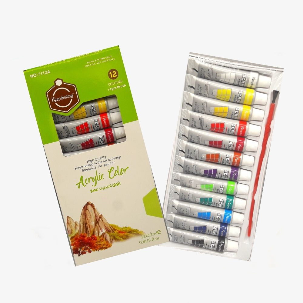 12 Acrylic Colors with Brush