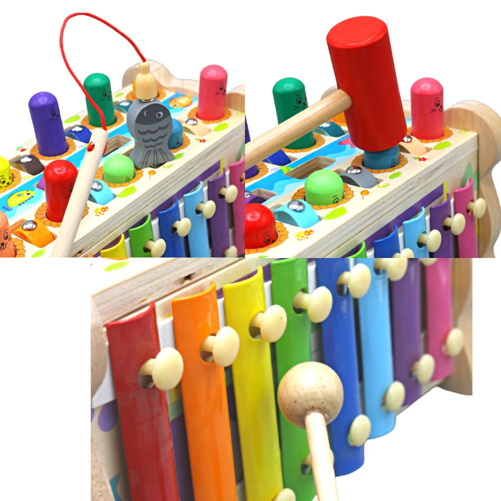 Panda Wooden Hammer Pounding Game with Xylophone & Magnetic Fishing (2)