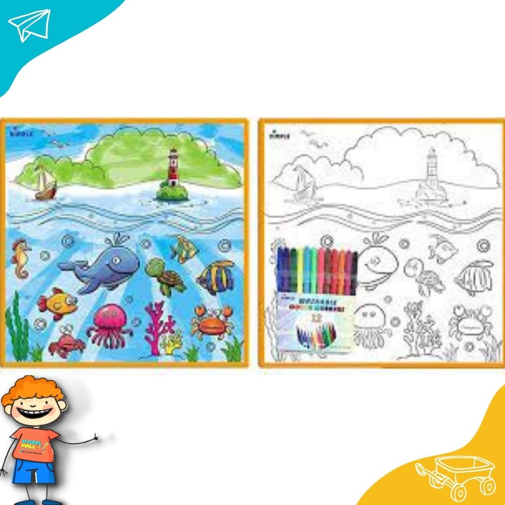 Washable coloring mat-Sea life scene (2)