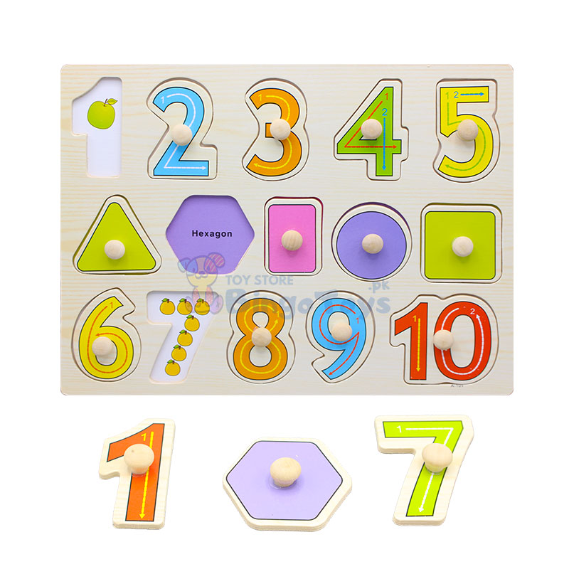 Wooden Number Peg Board 1 to 10 & Shapes with Pictures