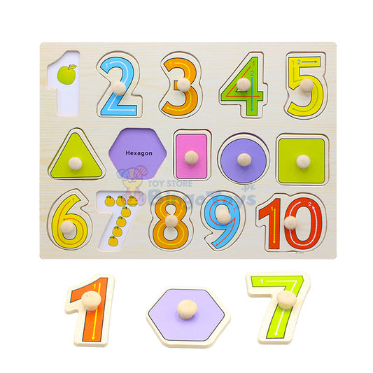 Wooden Number Peg Board 1 to 10 & Shapes with Pictures