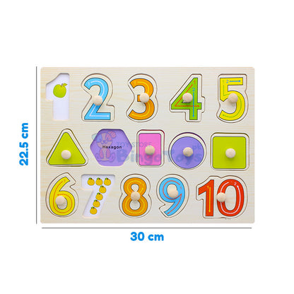 Wooden Number Peg Board 1 to 10 & Shapes with Pictures