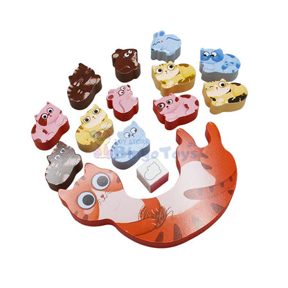 14 Pcs Wooden Kitten Balance Game