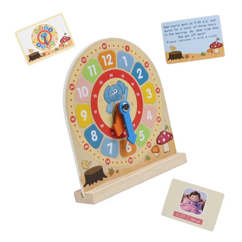 Wooden Clock Game with Double Sided Cards