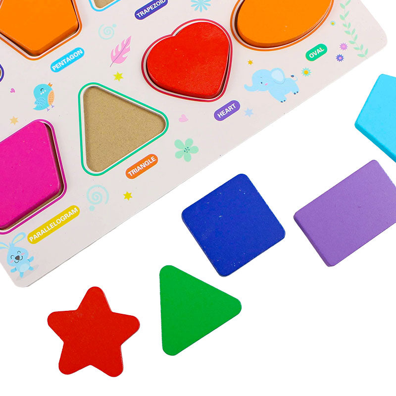 3D Geometric Shapes Guide Wooden Puzzle Board