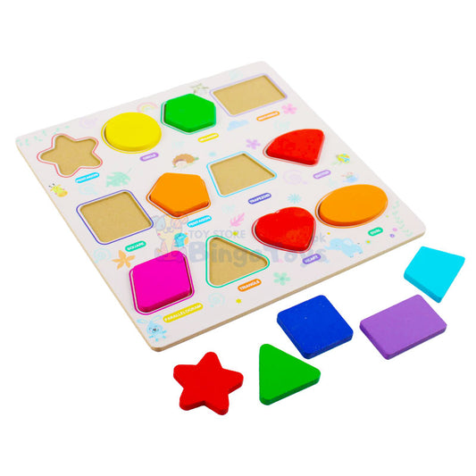 3D Geometric Shapes Guide Wooden Puzzle Board