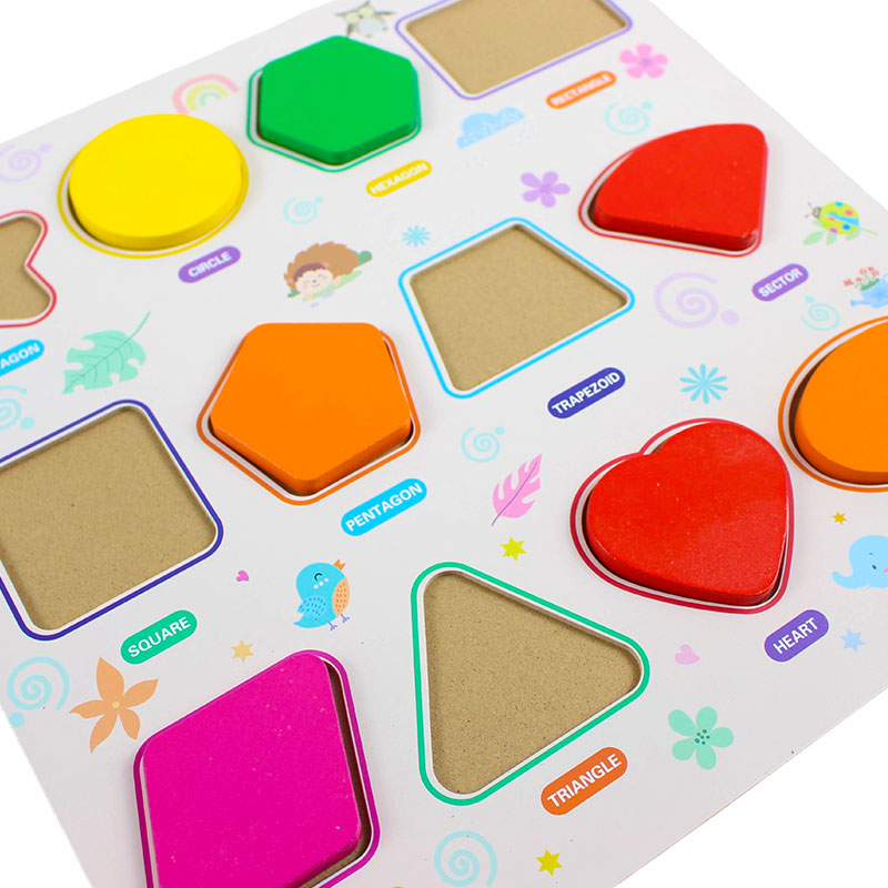 3D Geometric Shapes Guide Wooden Puzzle Board