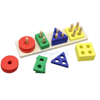 4 Column Wooden Shape Sorting & Stacking Toy