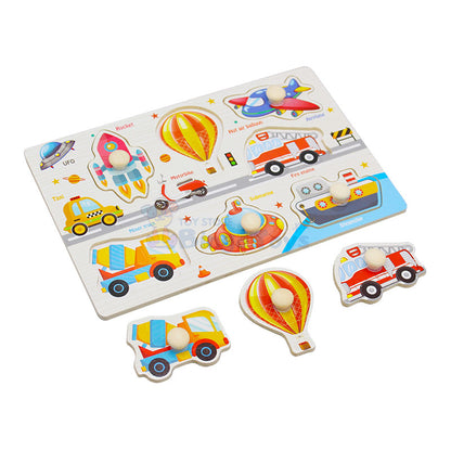 Montessori Wooden Vehicle Peg Puzzle Board (1590D)