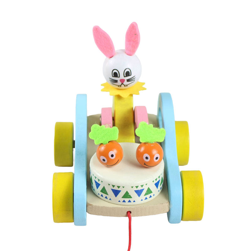Wooden Cute Kid Cartoon Beating Drum Pulling Cart