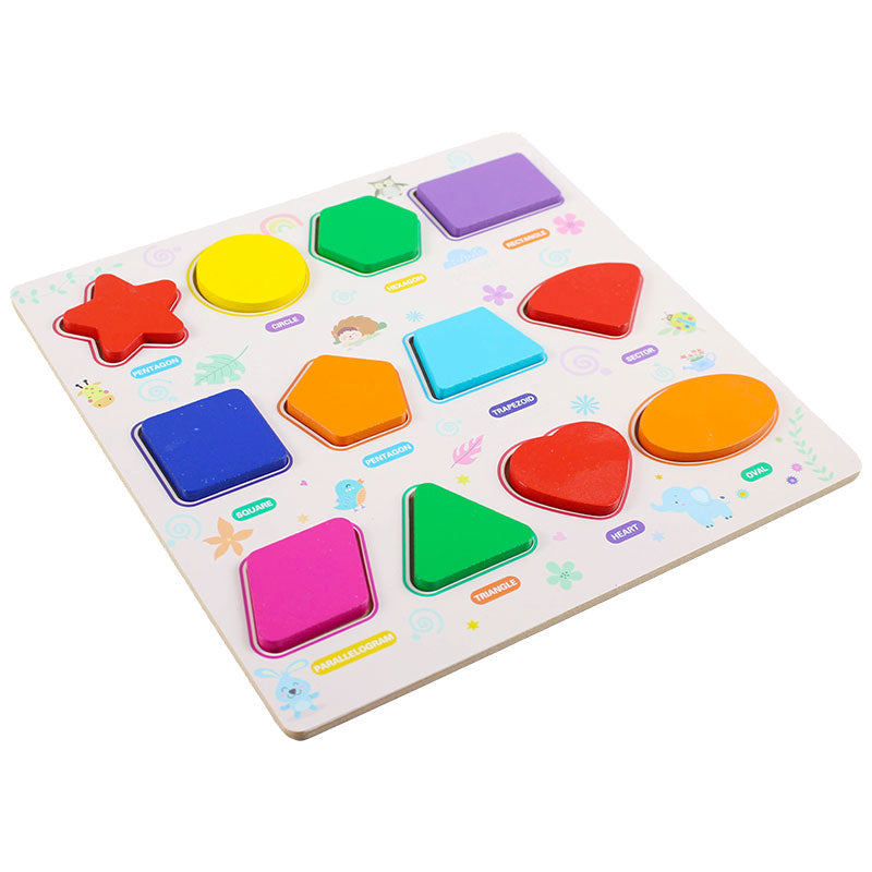 3D Geometric Shapes Guide Wooden Puzzle Board