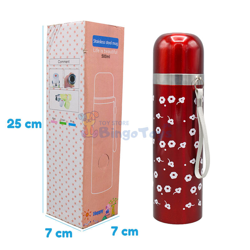 500ml Red Flower Stainless Steel Bottle