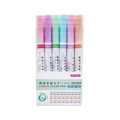 Pack of 6 Linear Roller Design Color Pens for Crafting