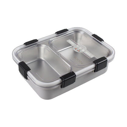 2 Partition Lunch Box Stainless Steel with Spoon & Chopstick 01975