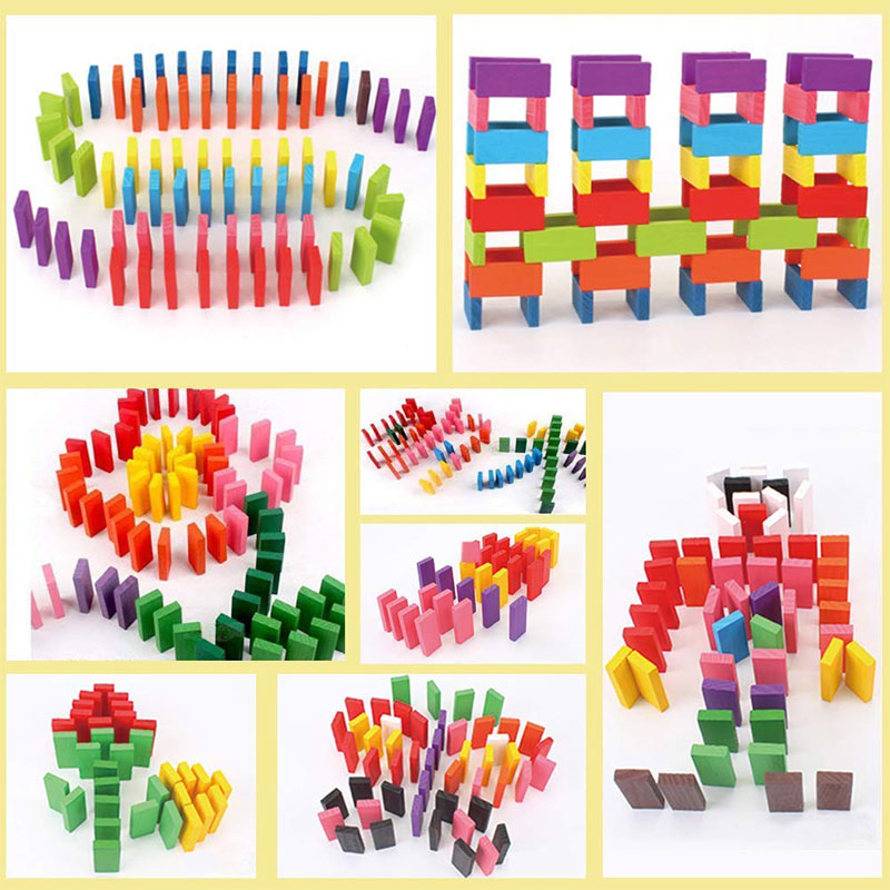 120 Pcs Wooden Colorful Domino Blocks