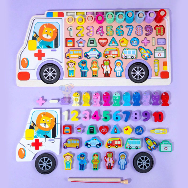 6-in-1 Wooden Blocks Puzzle Board Activity Car