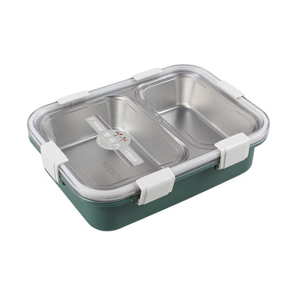 2 Partition Lunch Box Stainless Steel with Spoon & Chopstick 01975