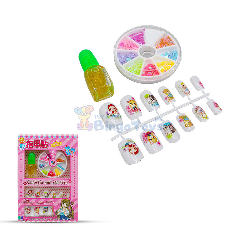 Colorful Nail Art Set for Girls with Artificial Nails