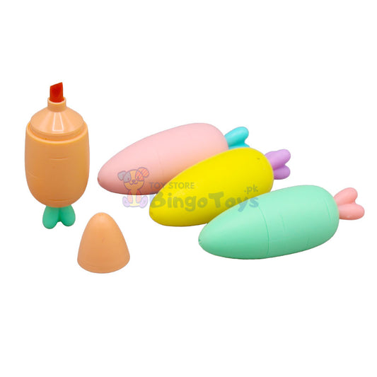 4 Pcs Cute Carrot Shaped Pastel Highlighter Set