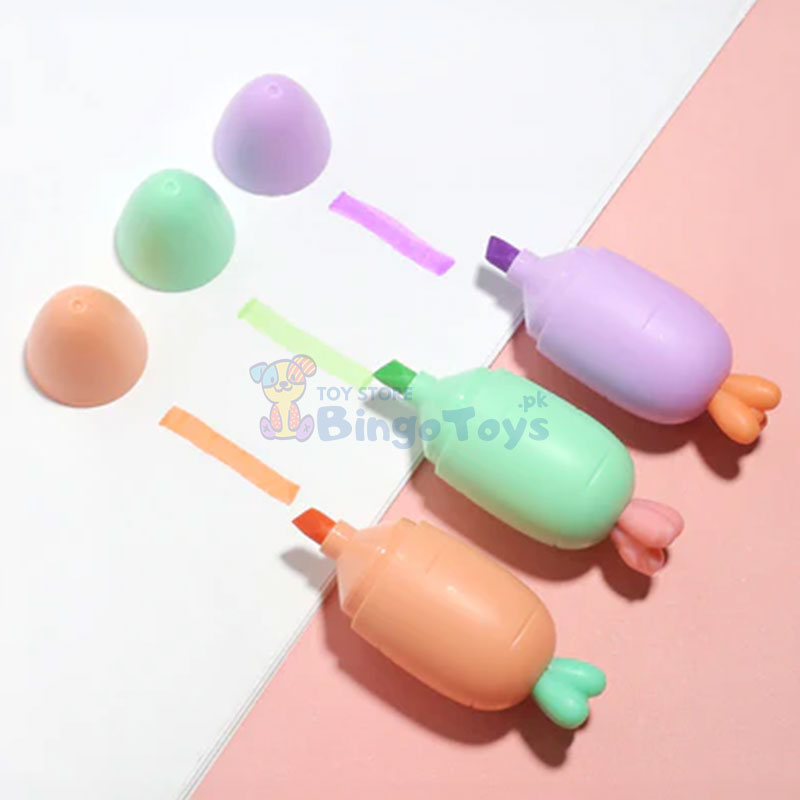 4 Pcs Cute Carrot Shaped Pastel Highlighter Set