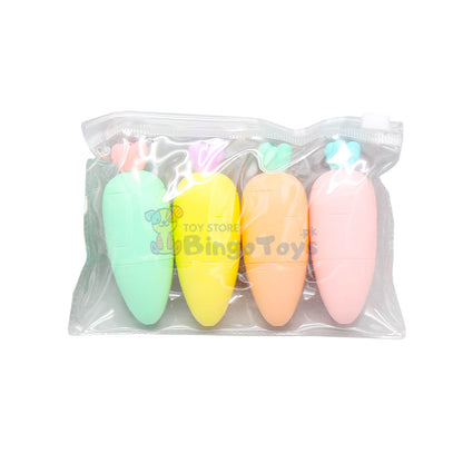 4 Pcs Cute Carrot Shaped Pastel Highlighter Set