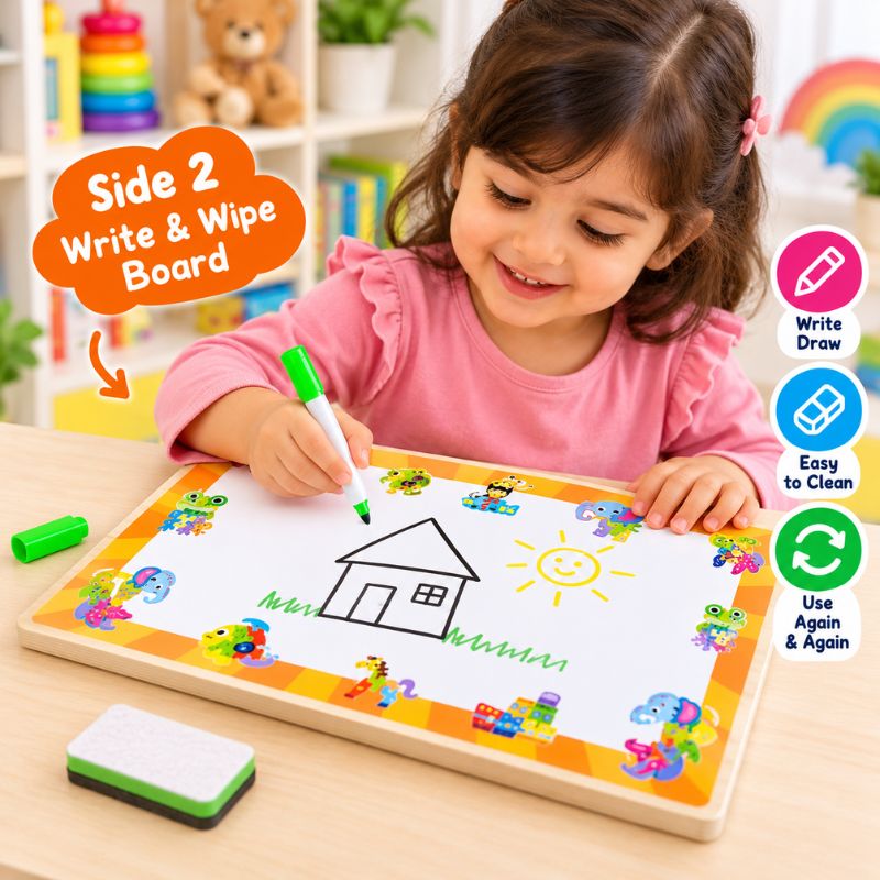 Double-Sided Wooden Puzzle & Write and Wipe Board