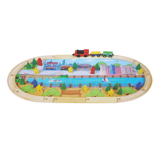 Electric Train with Light Wooden Tracks Set 45 Pcs