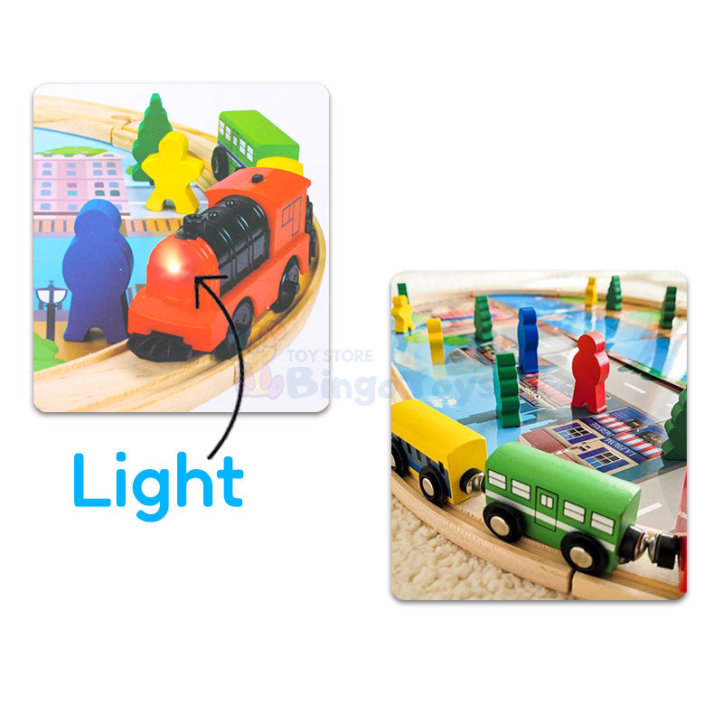 Electric Train with Light Wooden Tracks Set 45 Pcs