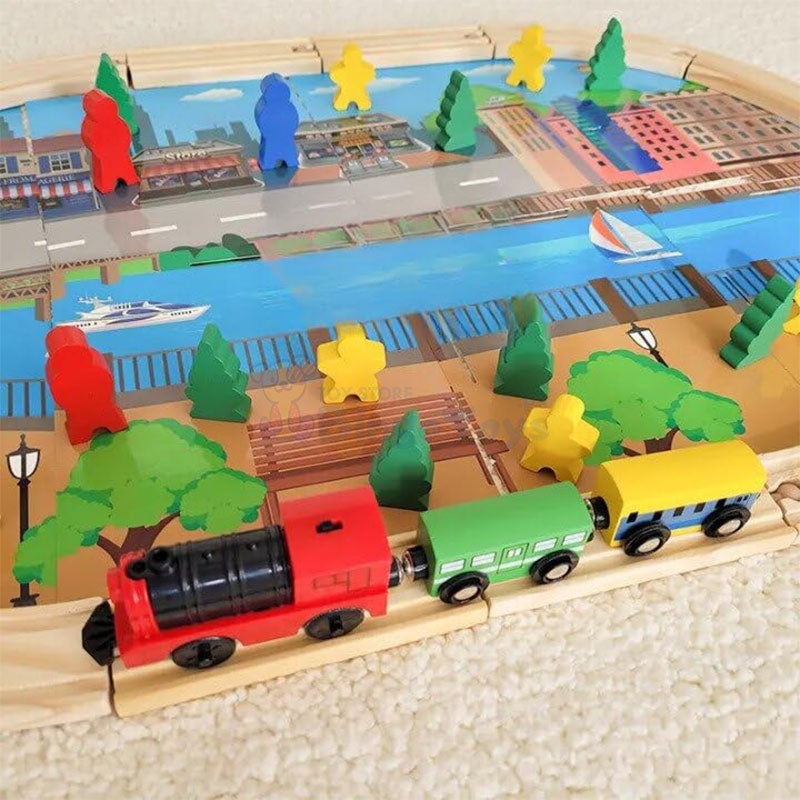 Electric Train with Light Wooden Tracks Set 45 Pcs