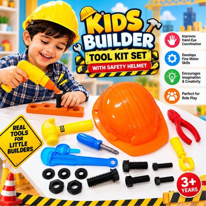 Kids Builder Tool Kit Set with Safety Helmet