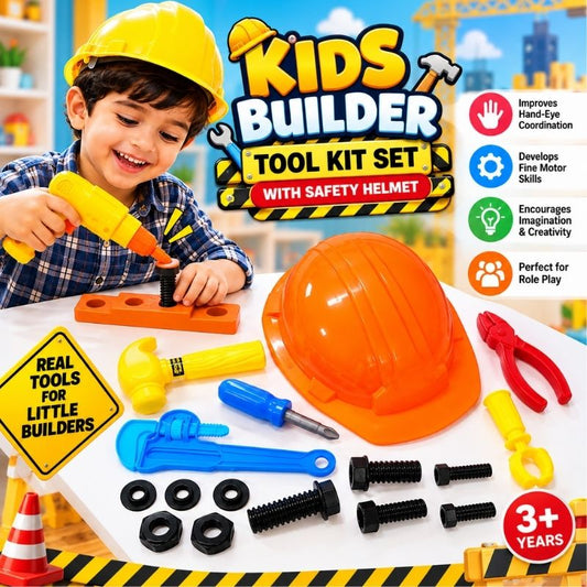 Kids Builder Tool Kit Set with Safety Helmet