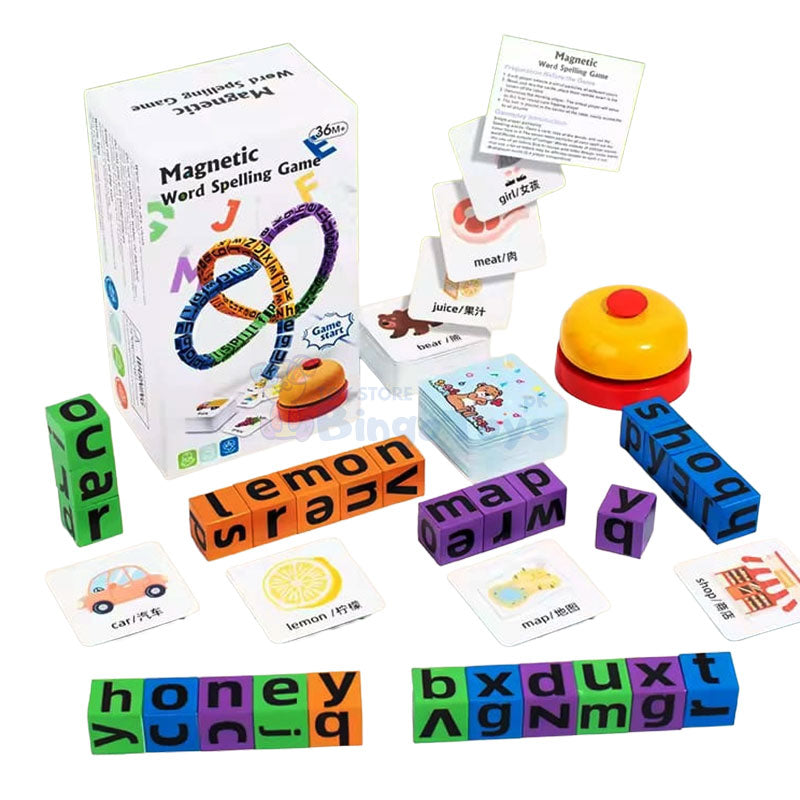 Magnetic Word Spelling Game with Bell