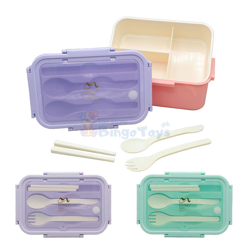 3 Compartment Lunch Box with Spoon Fork & Chopsticks