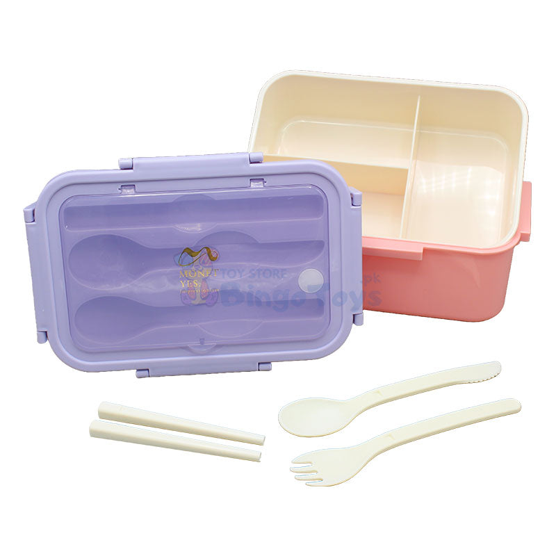 3 Compartment Lunch Box with Spoon Fork & Chopsticks