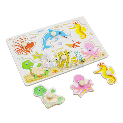 Montessori Wooden Sea Animals Peg Puzzle Board (1590F)