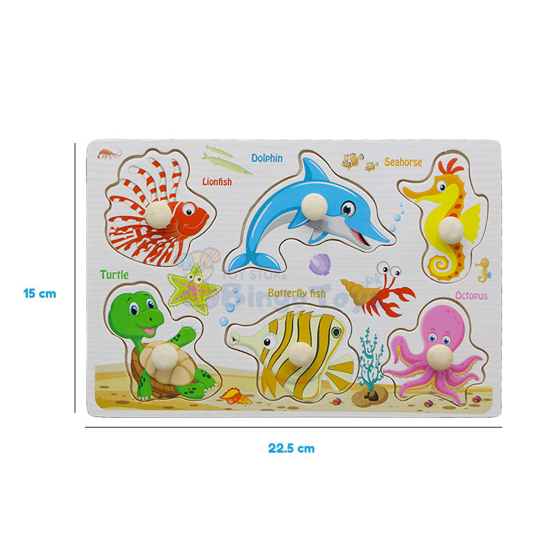 Montessori Wooden Sea Animals Peg Puzzle Board (1590F)