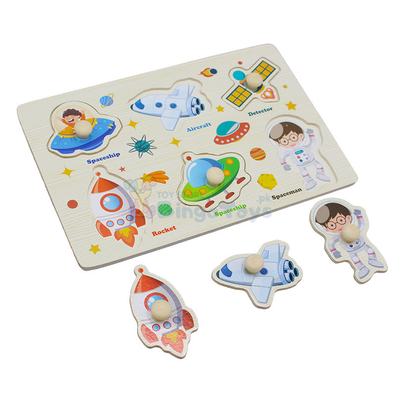 Montessori Wooden Space Ships Peg Puzzle Board (1590N)