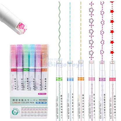 Pack of 6 Linear Roller Design Color Pens for Crafting