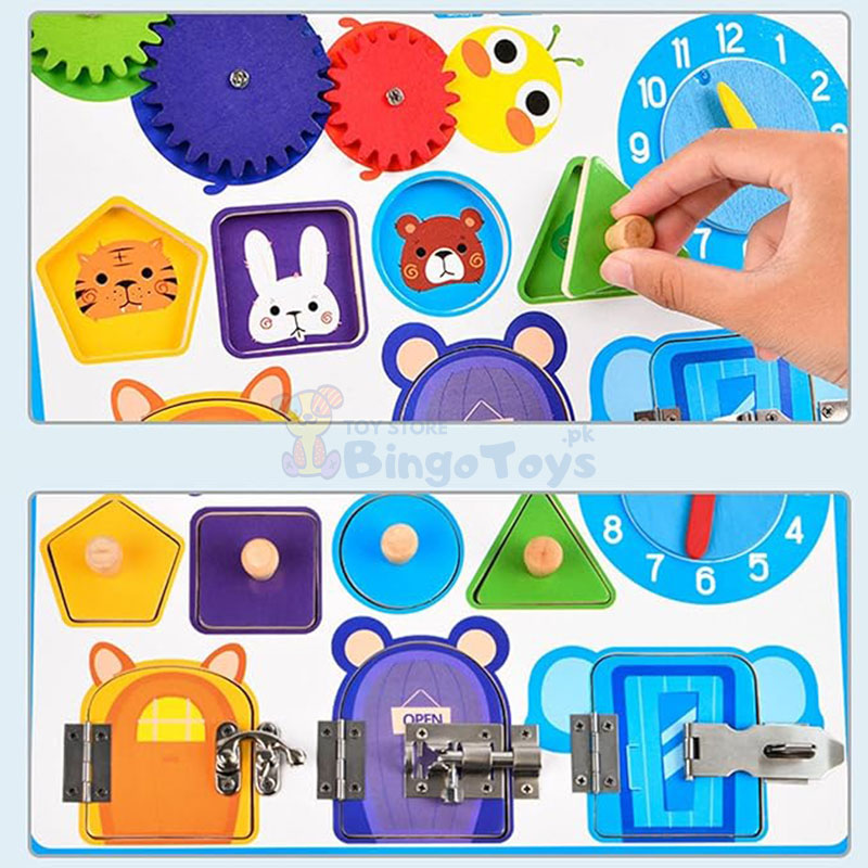 Sensory Activity Wooden Alarm Clock Busy Board