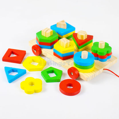 Six Column Intelligence Shape Trailer Wooden Toy