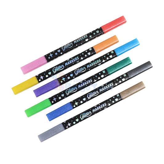 Super Shining Dual Tip Dual Color Glitter Markers 6 Pcs